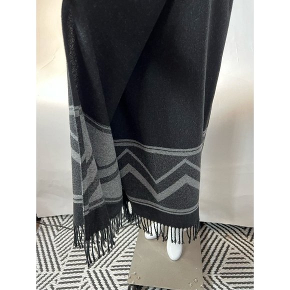 Nine & Co Womens Wrap Skirt Black Gray Chevron Long Maxi Fringe Wool Blend 10 - Picture 4 of 12